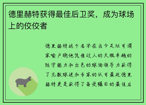 德里赫特获得最佳后卫奖，成为球场上的佼佼者
